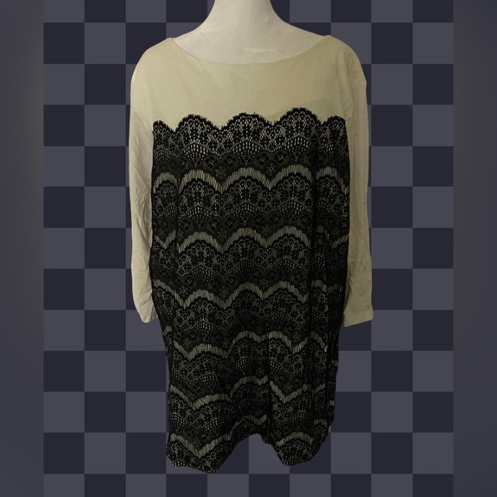 Christopher and banks Lace overlay top in Black and Cream size 3X